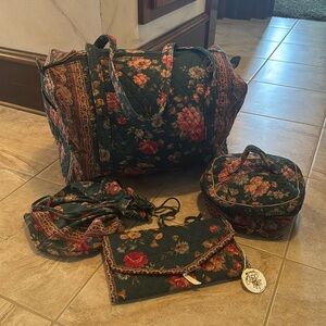 Vintage 1980s Vera Bradley Indiana Greenbriar Used Duffle Bag And Accessory Set